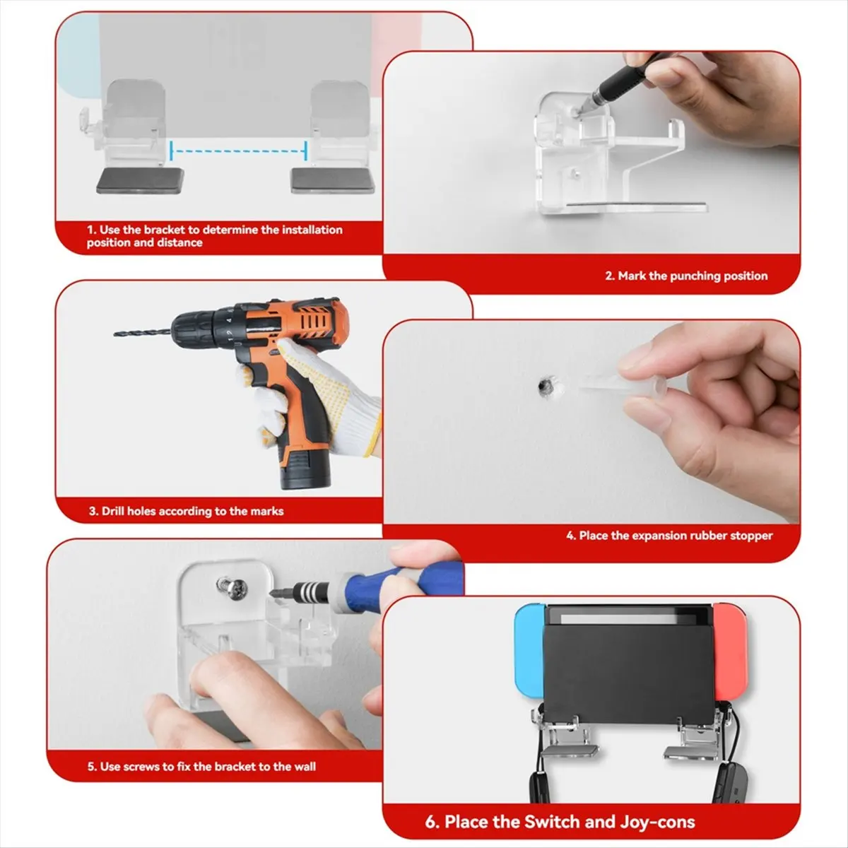 ♬◤Popular Style  ◥Wall Mount Holder for Switch2 Switch1, Acrylic Wall Mount and 4 Brackets Console Storage Bracket