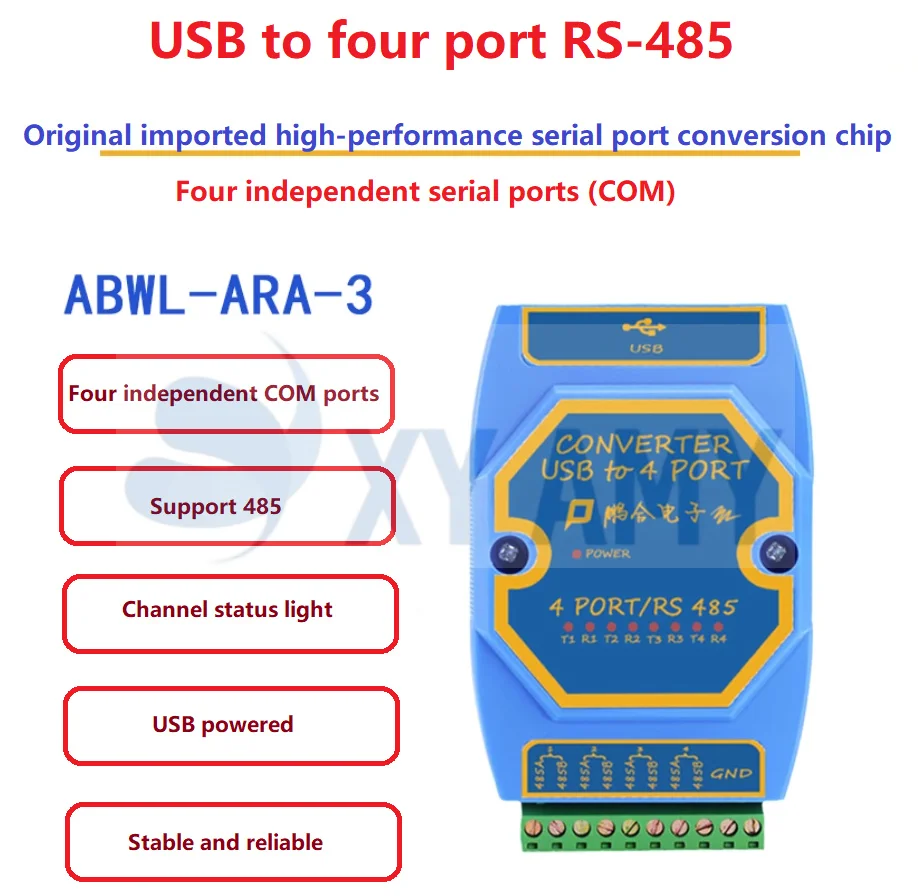 

Промышленный изолированный 4-портовый RS485 четырехсторонний 485-USB Последовательный кабель с четырьмя COM-портами коммуникационные преобразователи