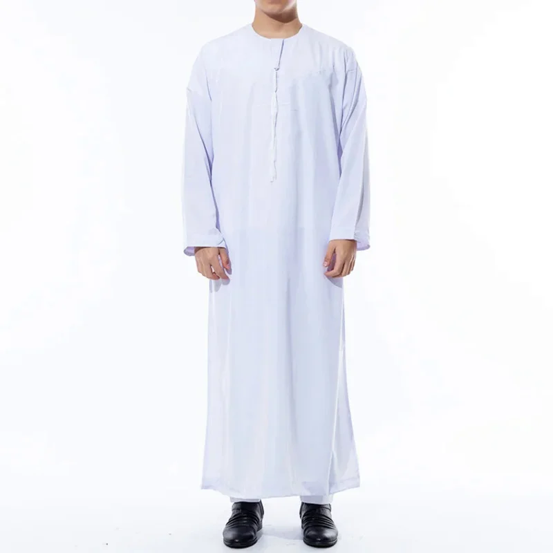 National Costume Men Muslim Clothing White Jubba Thobe Long Sleeve Robes Dubai Middle East Men Islamic Arabic Kaftan Headwear