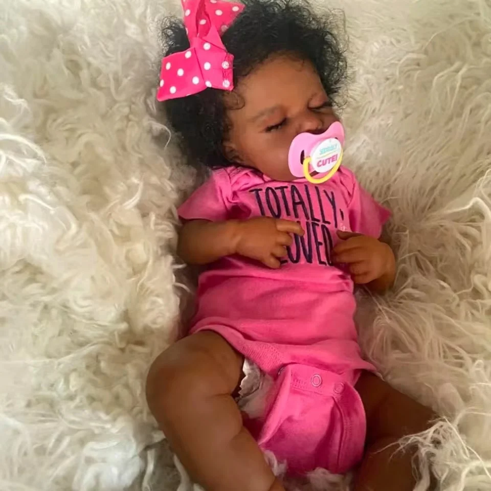 Risbecko 20 Inch Lifelike Black Reborn Baby Doll - African American Soft Cloth Body Doll - Birthday Gift/Christmas Gift