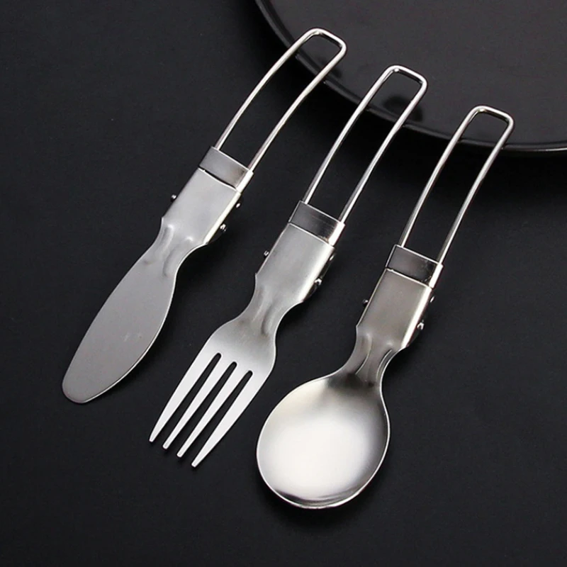 3pcs/box New 304 Stainless Steel Folding Cutlery Knife, Fork And Spoon Set Outdoor Picnic Camping Portable Tableware