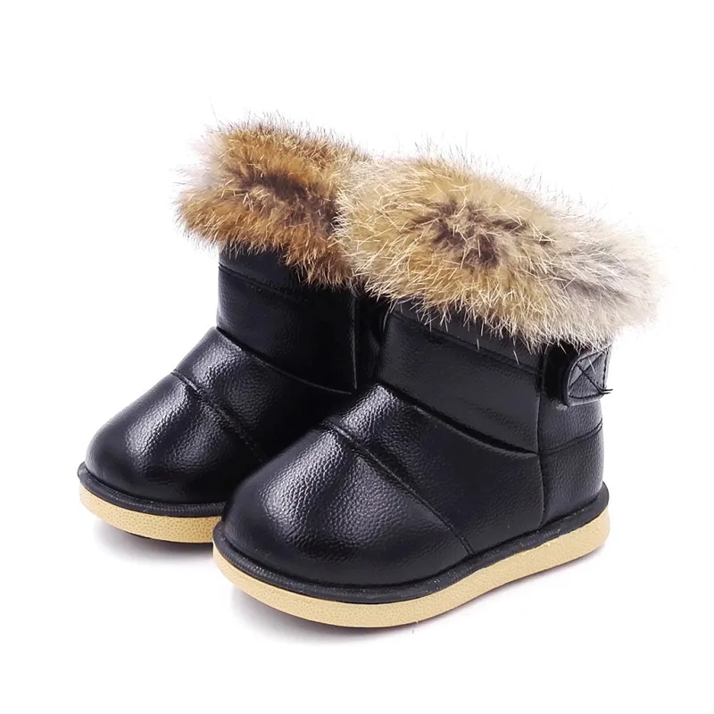 Girl's Snow Boots Toddler Boots Kids Warm Winter Boots Rabbit Fur Lined Waterproof PU Leather Non-slip soft soled