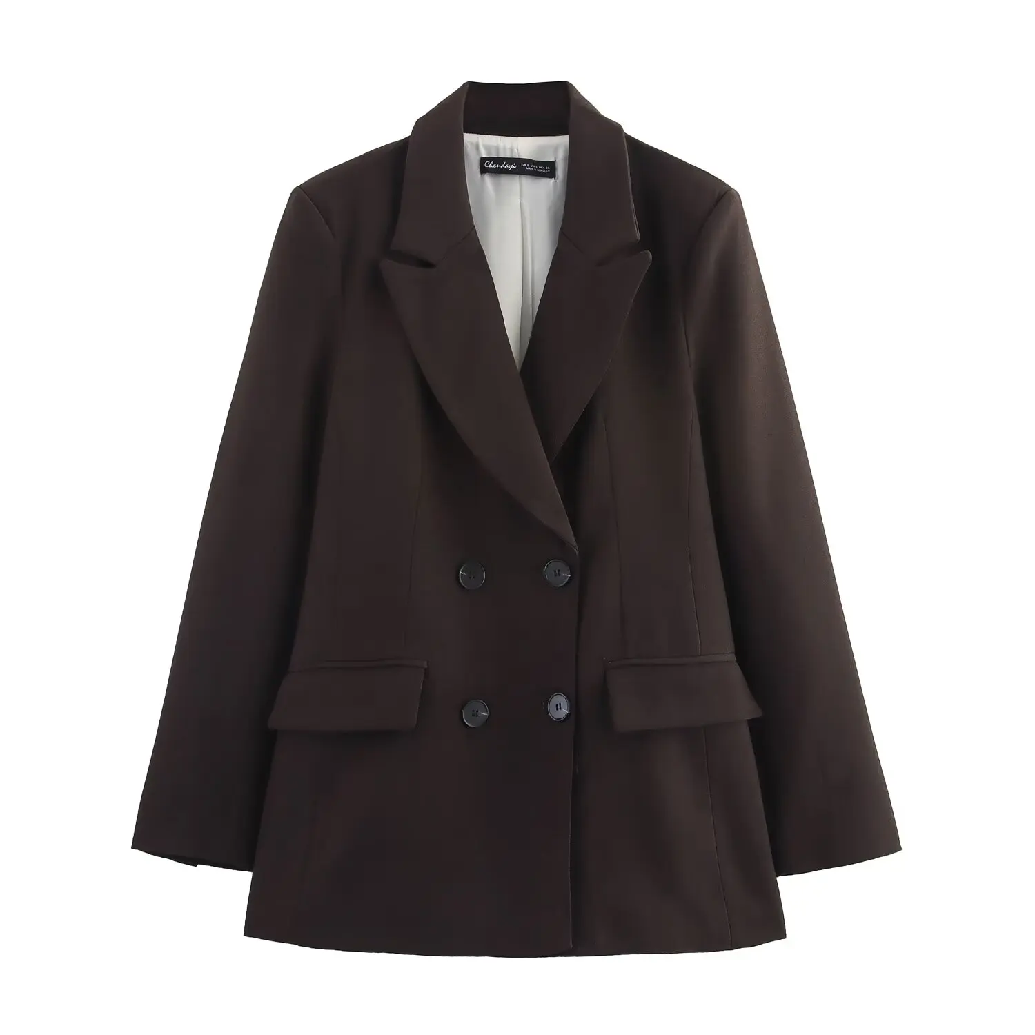 

2025 New Women's Clothing European and American Style Fashionable Double-Breasted Long-Sleeved Jacket with Shoulder Pads