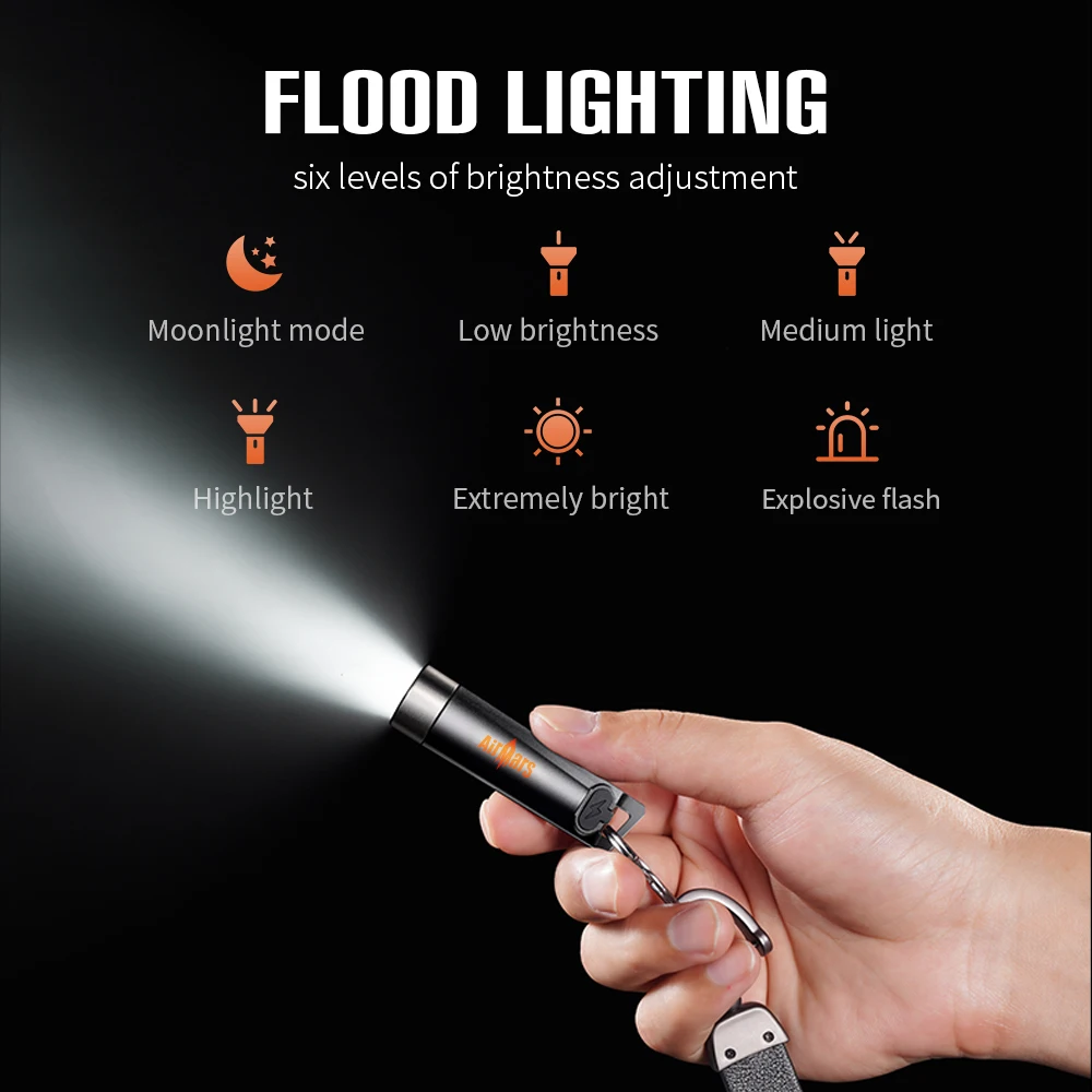 Airmars Multifunctional Mini Flashlight Six Levels of Brightness Adjustable UV Can Be Widely Used in a Variety