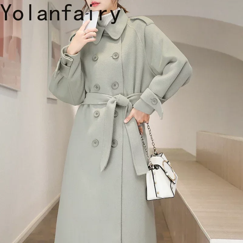 

100% Real Wool Fur Coat Simple Female Jackets Slim Women's Coats Spring Autumn Double-sided Woolen Cloth Femmes Manteaux Zjt839