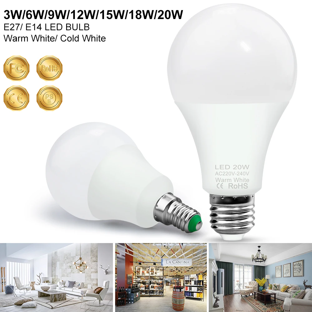 

E27 LED Bulb Light 3W 6W 9W 12W 15W 18W 20W LED Lamp E14 Lampara AC220V-240V Home Bombilla For Living Room Bedroom Room Lighting