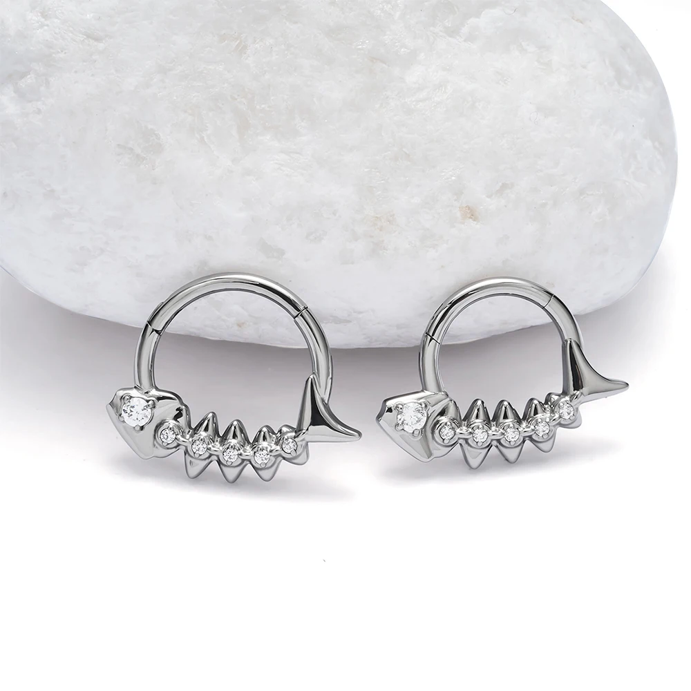 Astm F-136 Titanium Oor Neus Pierc Kraakbeen Oorbel Piercing Cz Fish bones Segment Hoepels Clicke Tragus Ring Sieraden