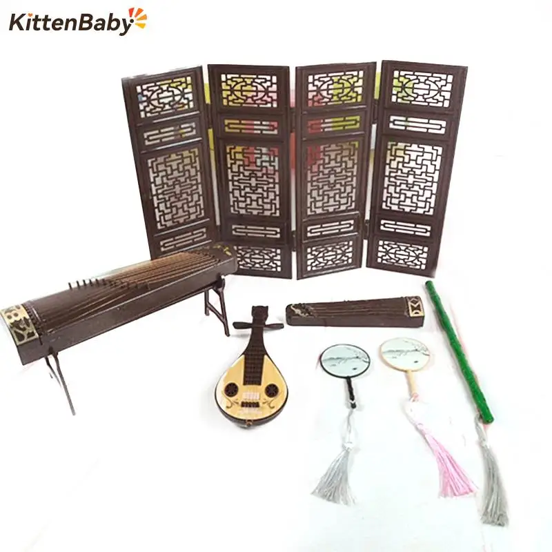 New Chinese Style Doll Accessories Decoration Props Screen Group Fan Flute Guzheng Musical Instrument Childrens Toy Gift