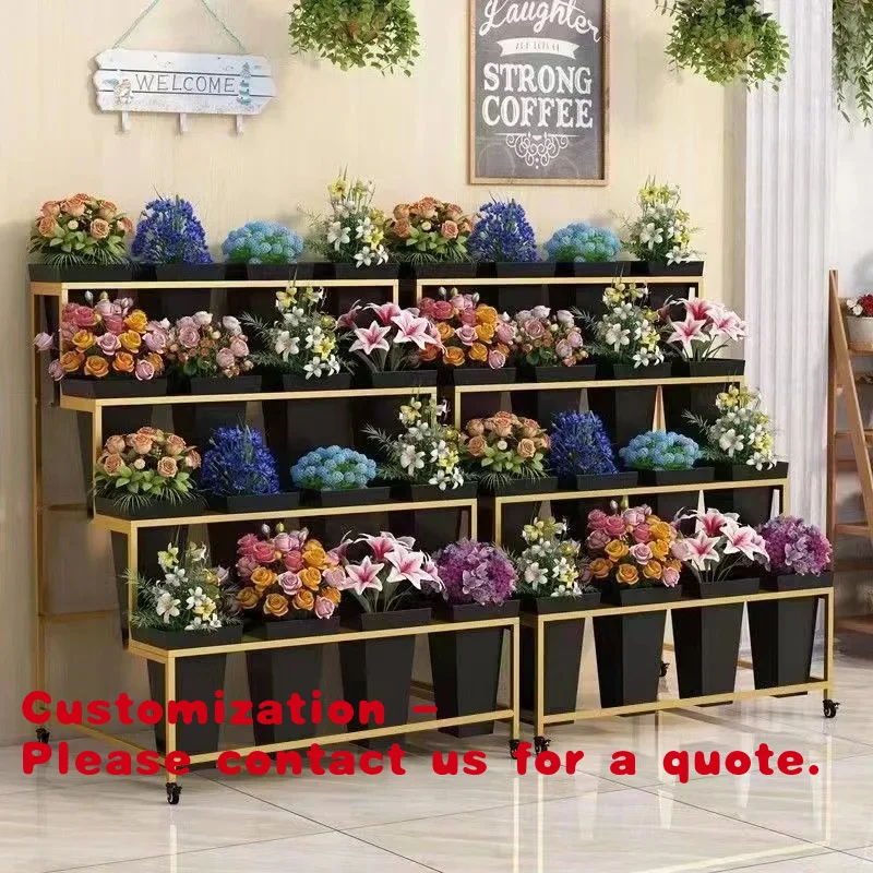 

Customize.Kainice Tall Metal Plant Shelf Flower Shop PVC Artificial Black Bucket Presentation Fair Shelves Display Rack Comm