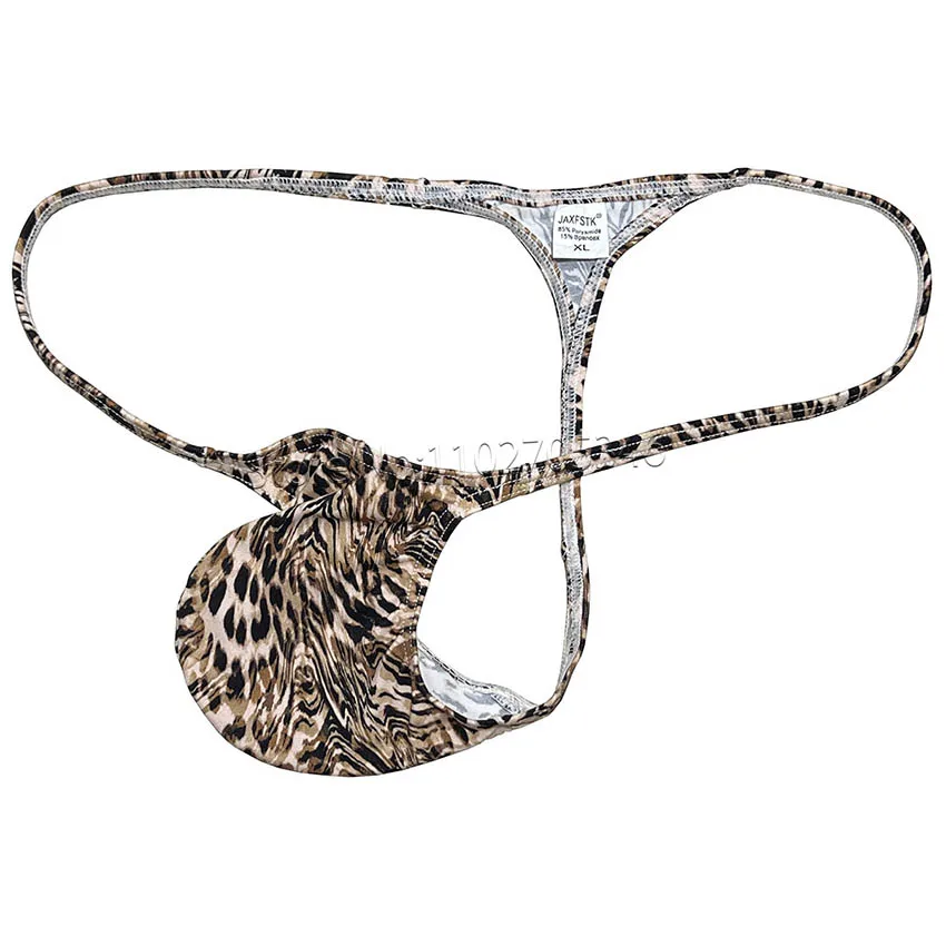 Men Leopard Micro Thong Sexy Underwear Bulge Pouch Tanga Mankini Male Soft String Sissy Lingerie