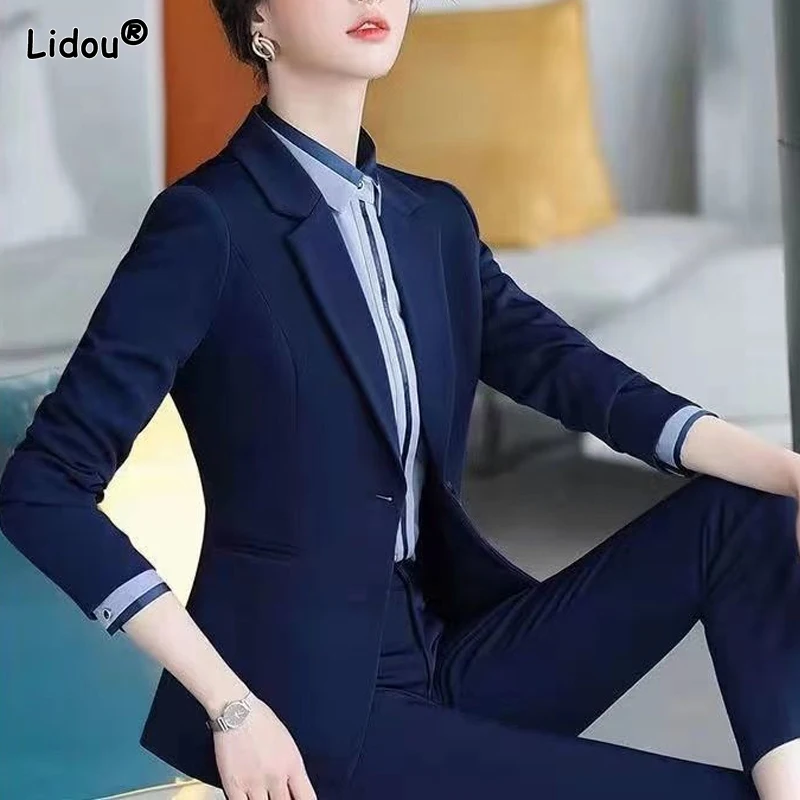 Imagem -05 - Vestuário Feminino Formal Bolsos Botão Sólido Entalhado Magro Negócios Casual Blazers Primavera Verão Outono Fino Escritório Senhora Cabolsa