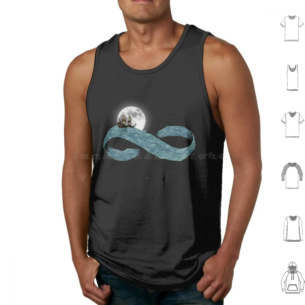 Infinite Trip Tank Tops Vest Sleeveless Ship Stars Space Moon Loop Water Waves