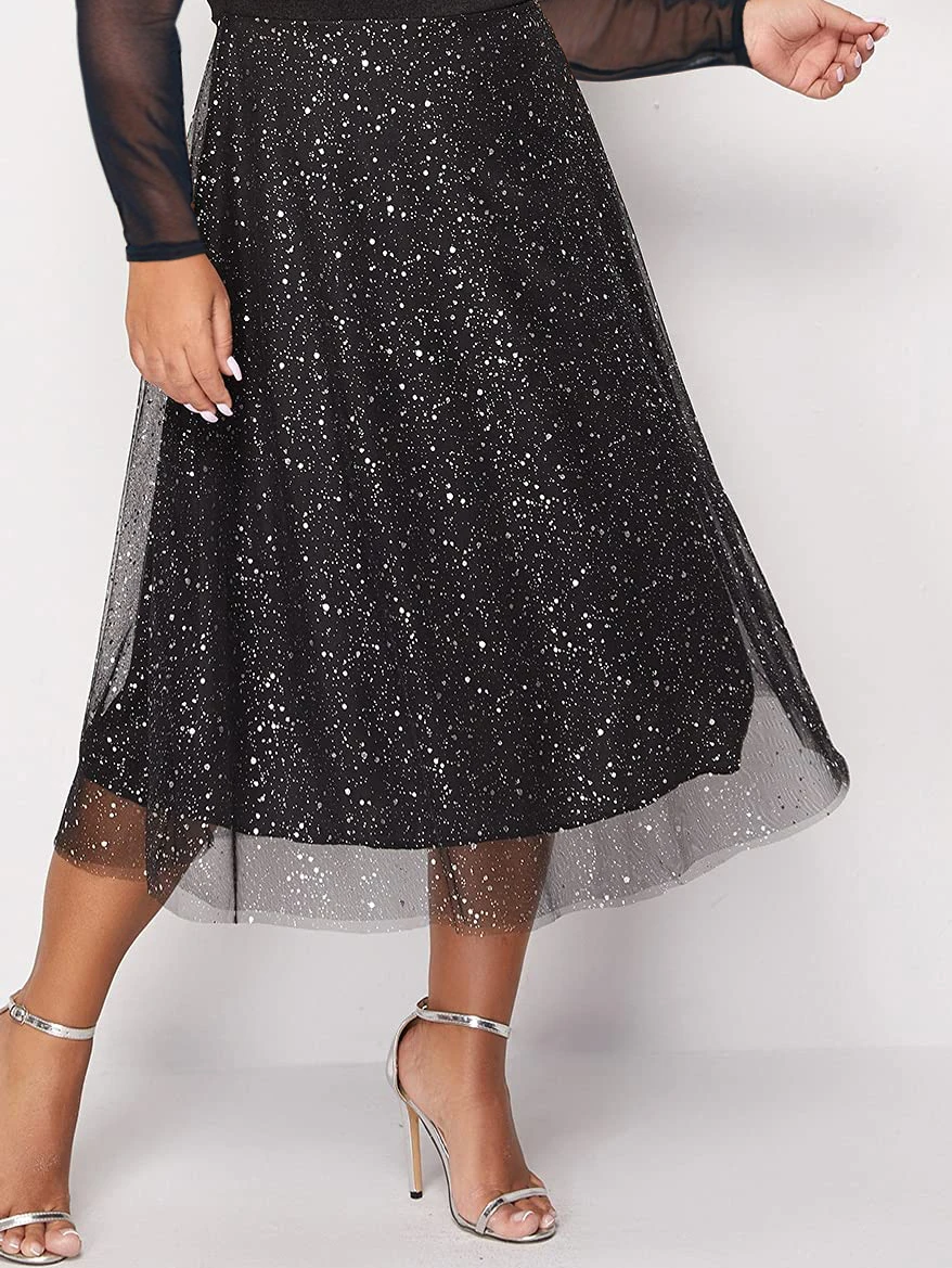 Plus Size 2024 Women Long Sleeve Bling V Neck Mesh Sequin Midi Dress Ladies A-Line Summer Party Gown Cocktail Dating Gowns