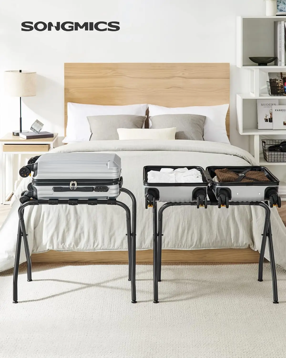 Luggage Rack (Black), Foldable Suitcase Stand, Metal Luggage Holder for Guest Room, Foldable steel frame Suitcase Stand Perfect