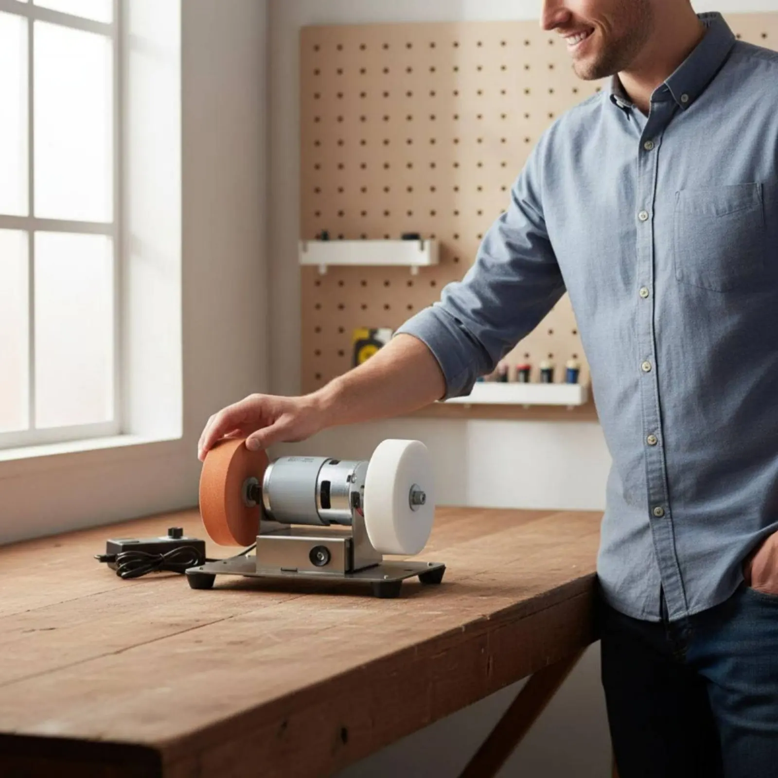 Mini Bench Grinder Multifunctional Small Countertop Grinder Power Tool 7-Speed Adjustable Workshop Apparatus Portable for Garage view 6