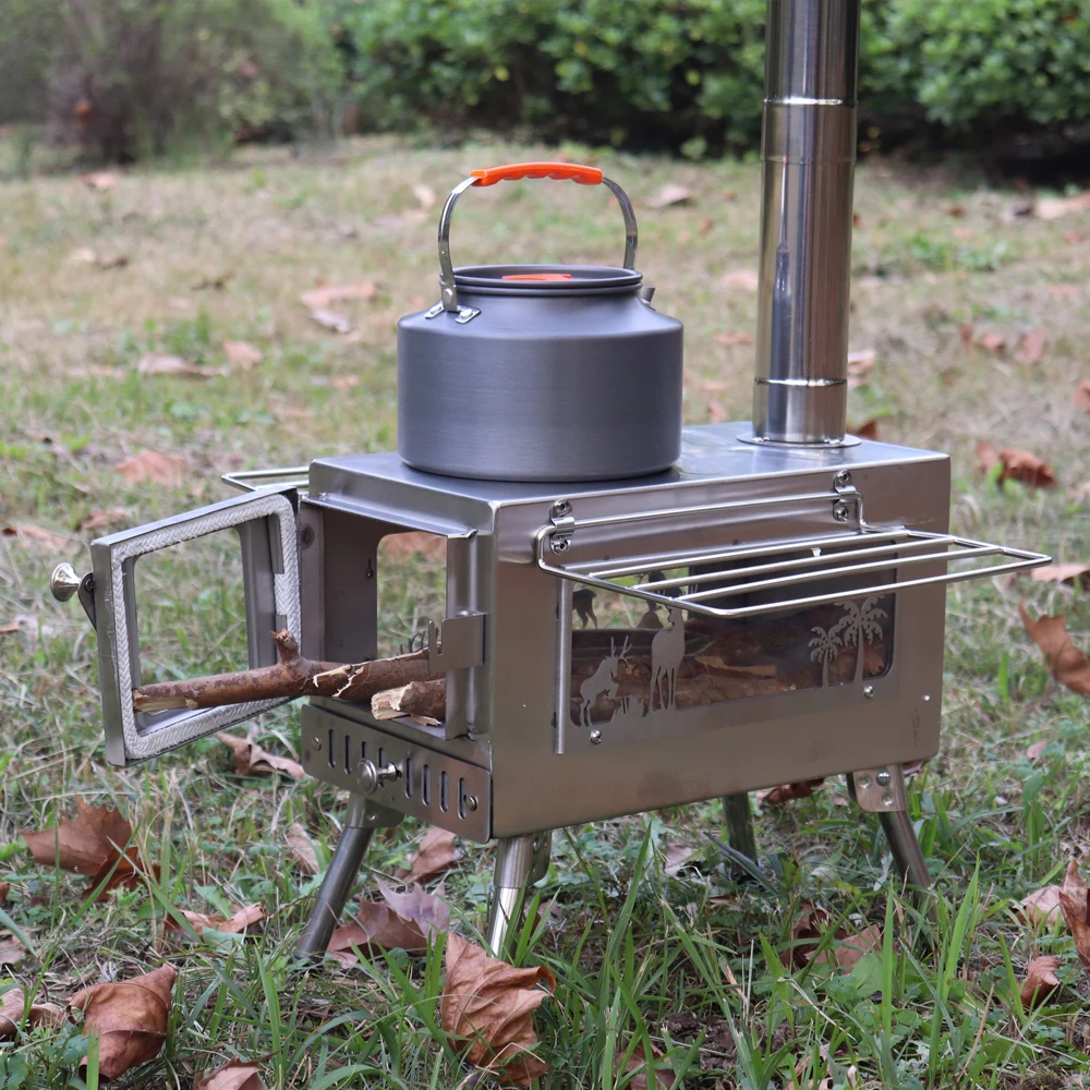 

Tent Stove Fire Wood Heater Outdoor Brazier Camping Wood Stove Portable Firewood Burner Furnace w Detachable Chimney