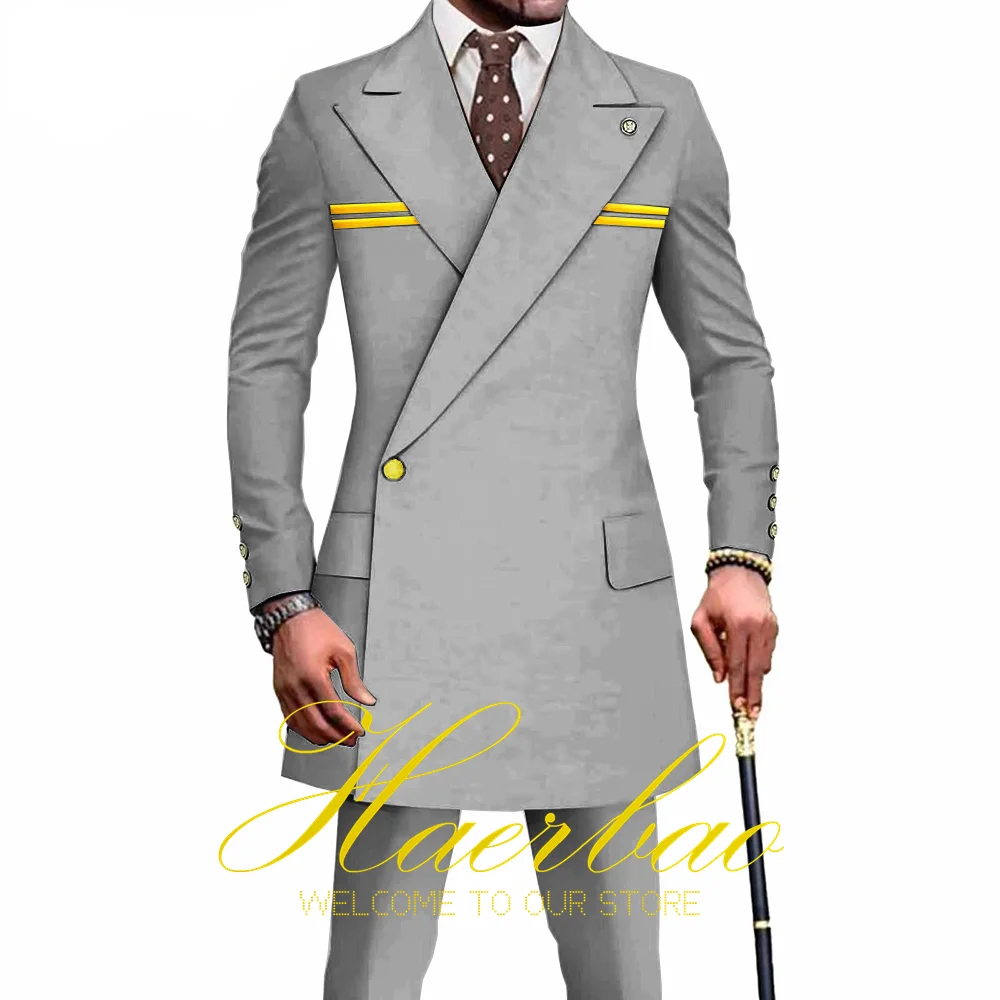 Indian Style Men's Wedding Tuxedo Dad Suit Formal Party Dress Long Jacket 2 Piece Set Slim Fit Design Handsome Men Suit