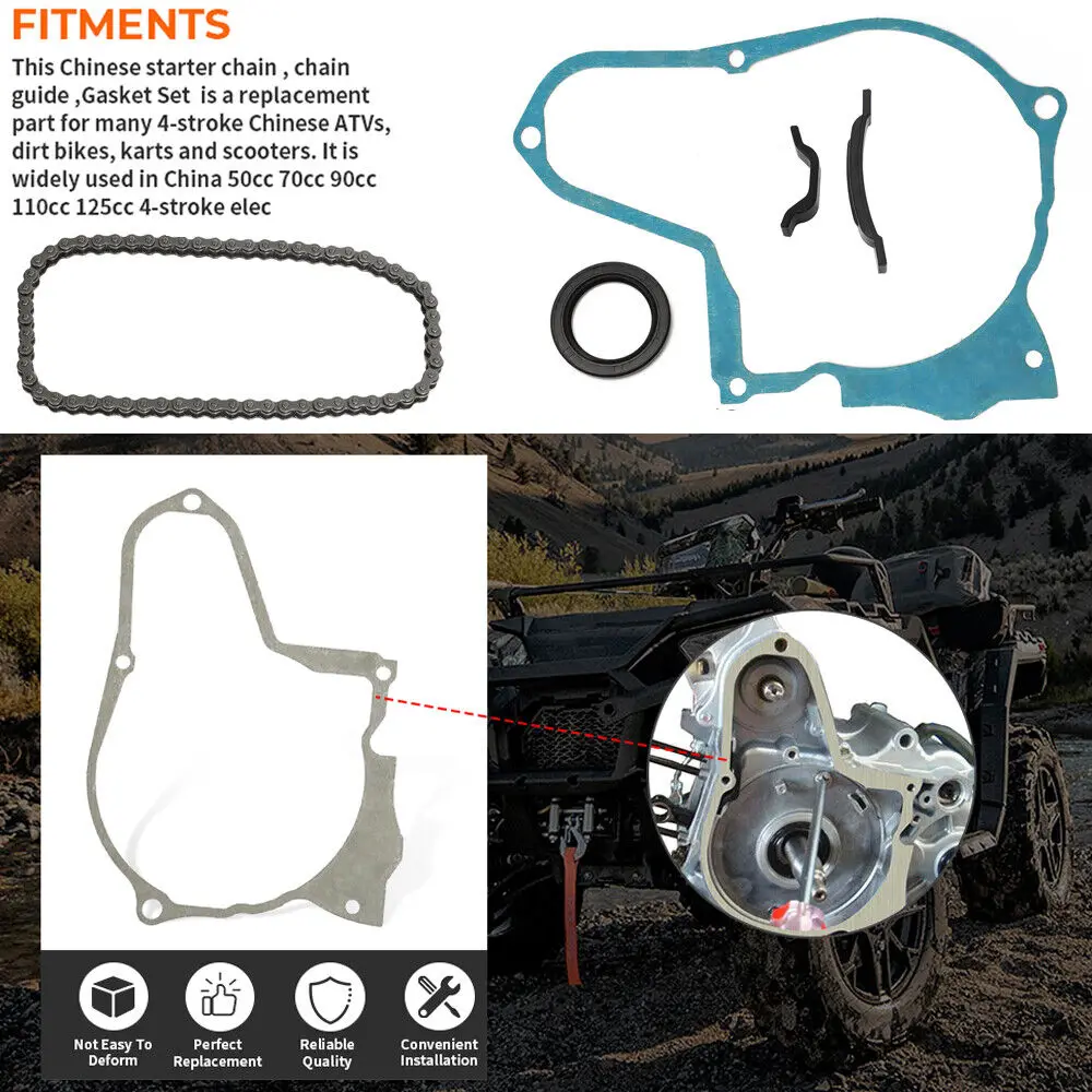 

Starter Chain Kit with Starter Chain Tensioner Guides for Chinese 4-Stroke 50cc 70cc 90cc 110cc 125cc ATV Dirt Bike Go Kart