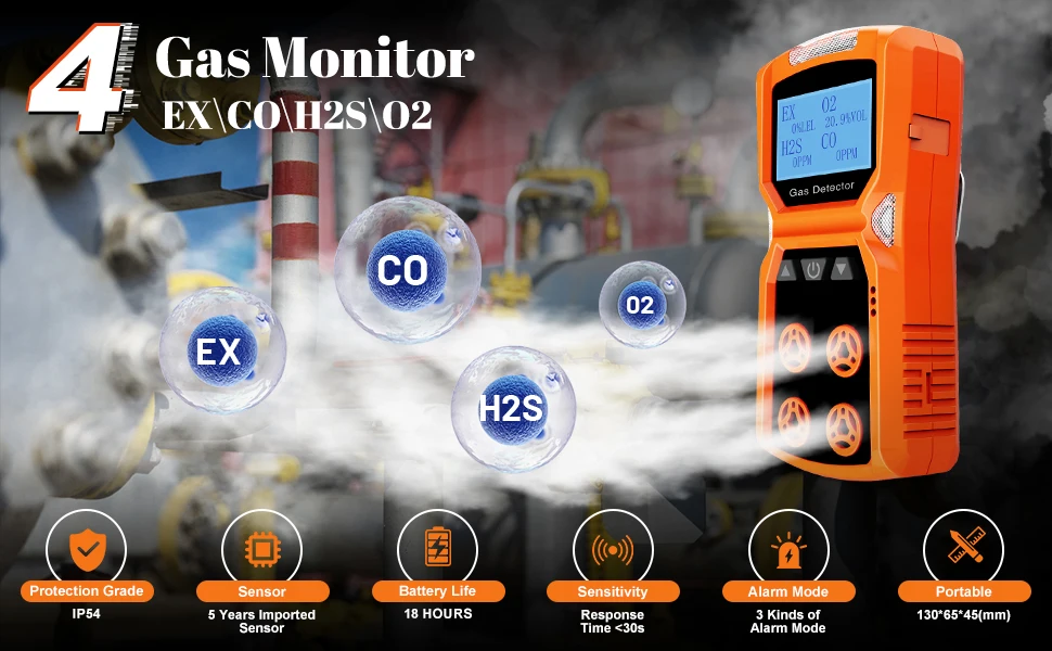 AIKESI ADKS-4 Rilevatore multigas portatile Rilevatore di perdite 4 in 1 Plug-in LEL H2S CO O2 4 Gas LEL Analizzatore di gas