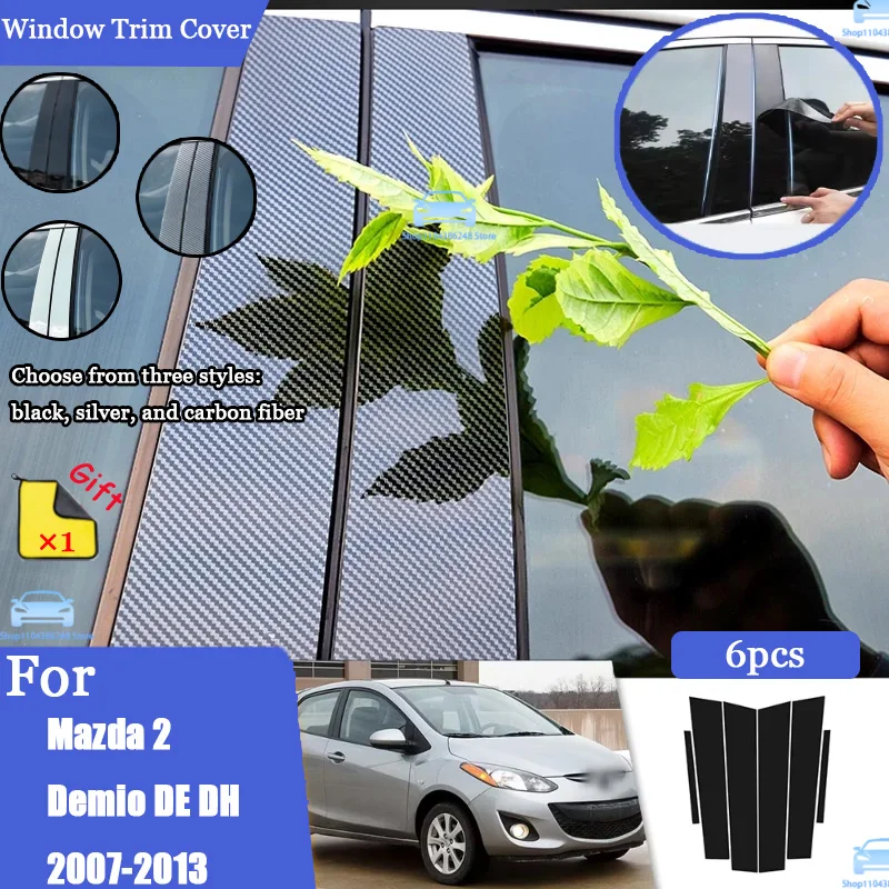 

Glossy Black Silver Carbon Pillar Post For Mazda 2 Demio DE DH 2007-2013 Door Window Column BC Trim Sticker Cover Accessories