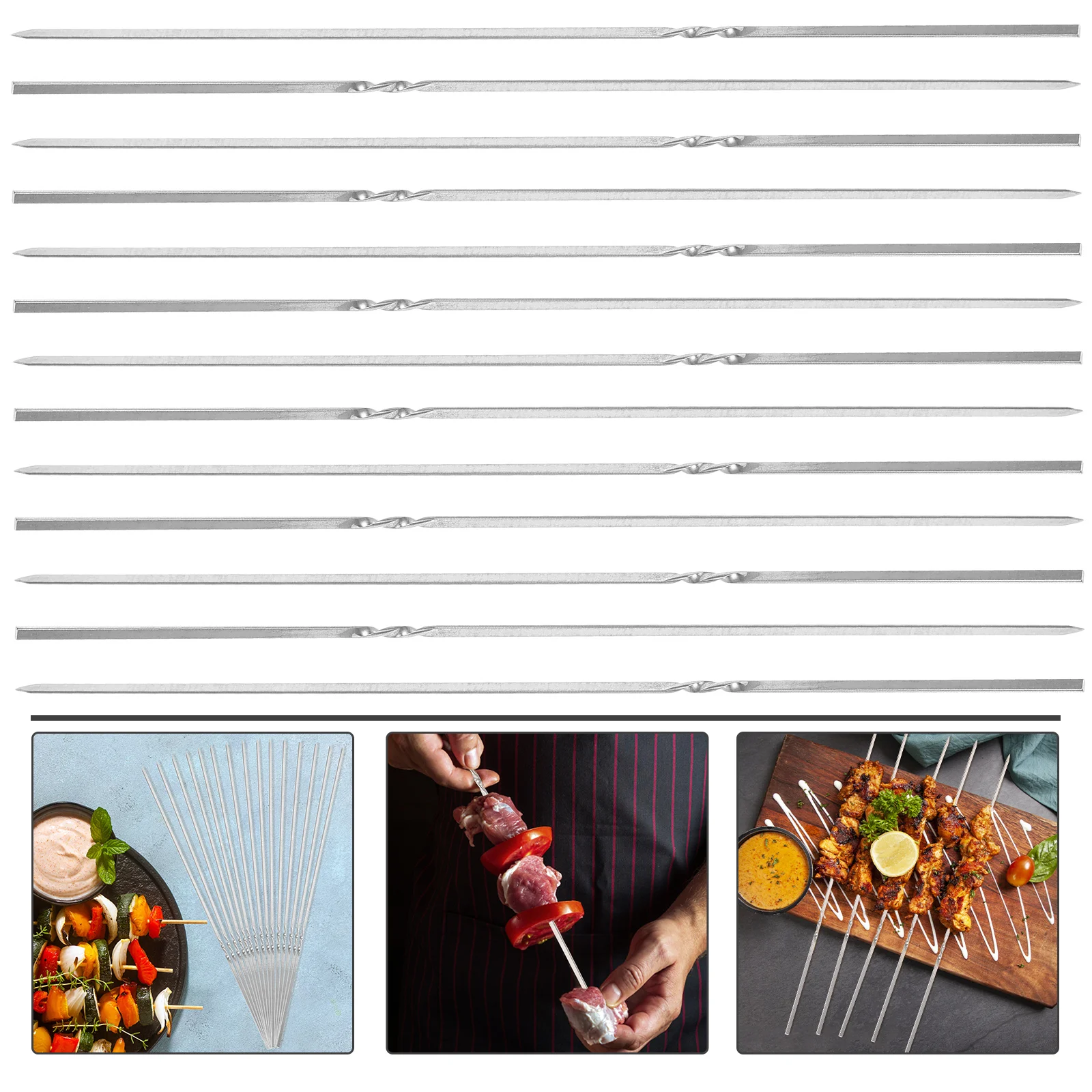 

50 Pcs Stainless Steel BBQ Skewers 35cm Long 3 5mm Wide Flat Grilling Metal Sticks for Stainless Steel Skewers Outdoor