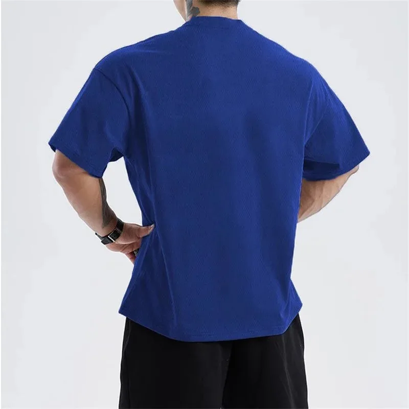 Men's loose, extra-large short-sleeved T-shirt, men's summer knitted sports training T-shirt, quick-drying running top, fitness image 6