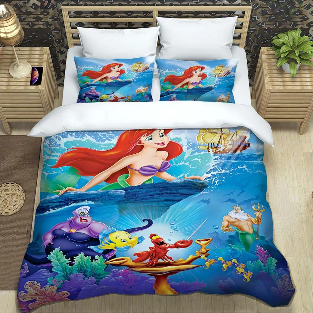 Disney  Bedding Sets Little Mermaid Duvet Cover Bedding Set King Queen Bed Linen With Pillowcase Bedclothes Decor Children Gifts
