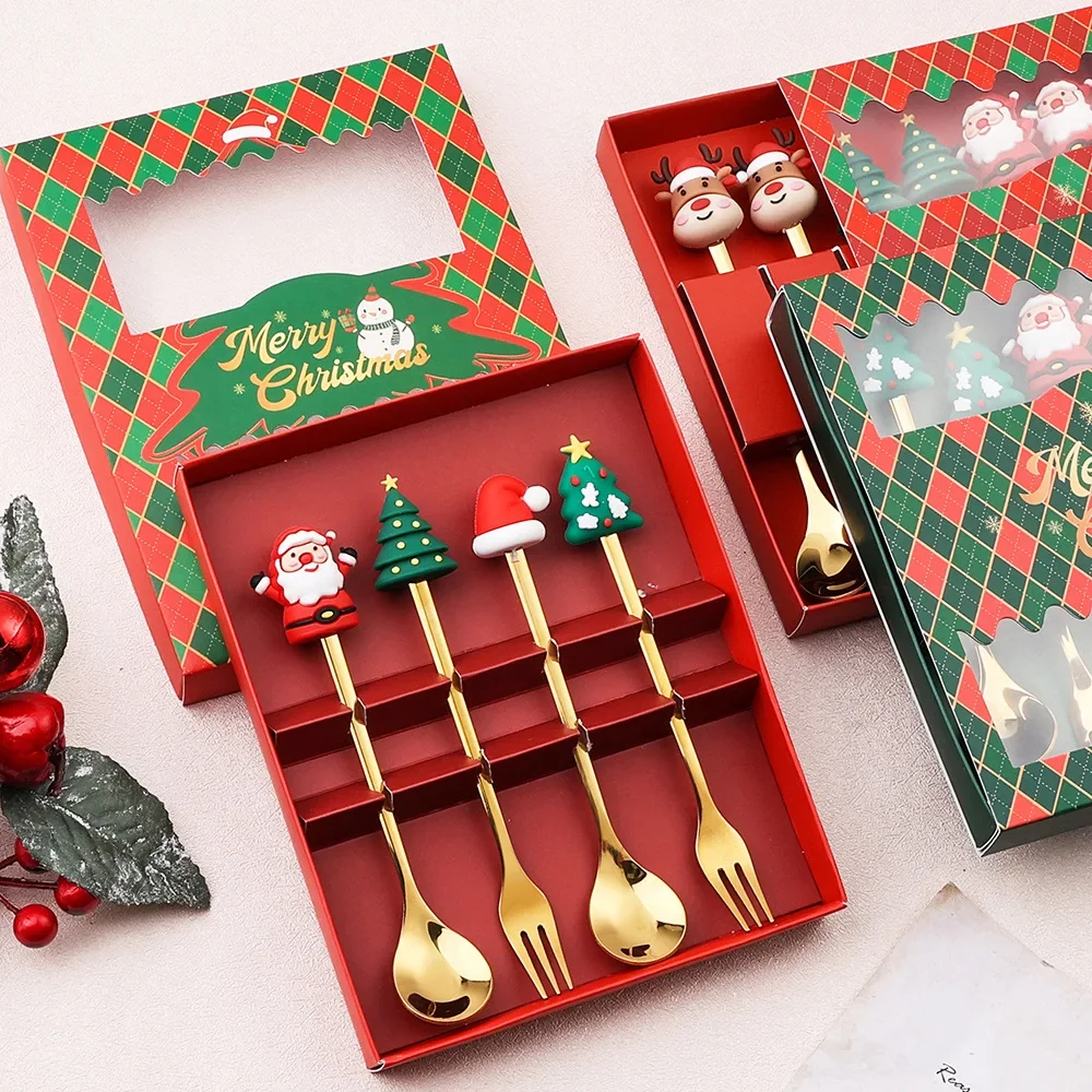 Christmas Cutlery Exquisite Gift Cutlery Gift Box Cute Cartoon Snowman Stainless Steel Fork Spoon Household Fork Spoon Set