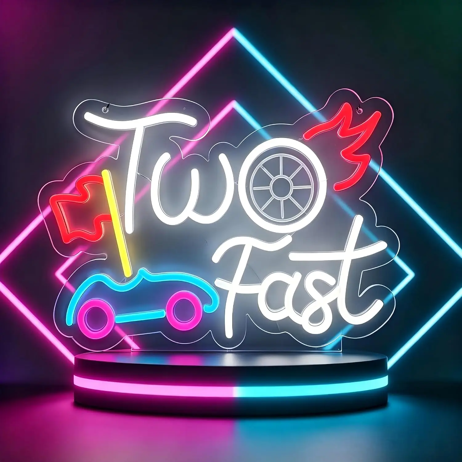 Two Fast Race Car Neon Sign LED Neon Light Racing Theme Wall Art For Kids Room Party Christmas Decor Xmas Gift USB Neon Lamp