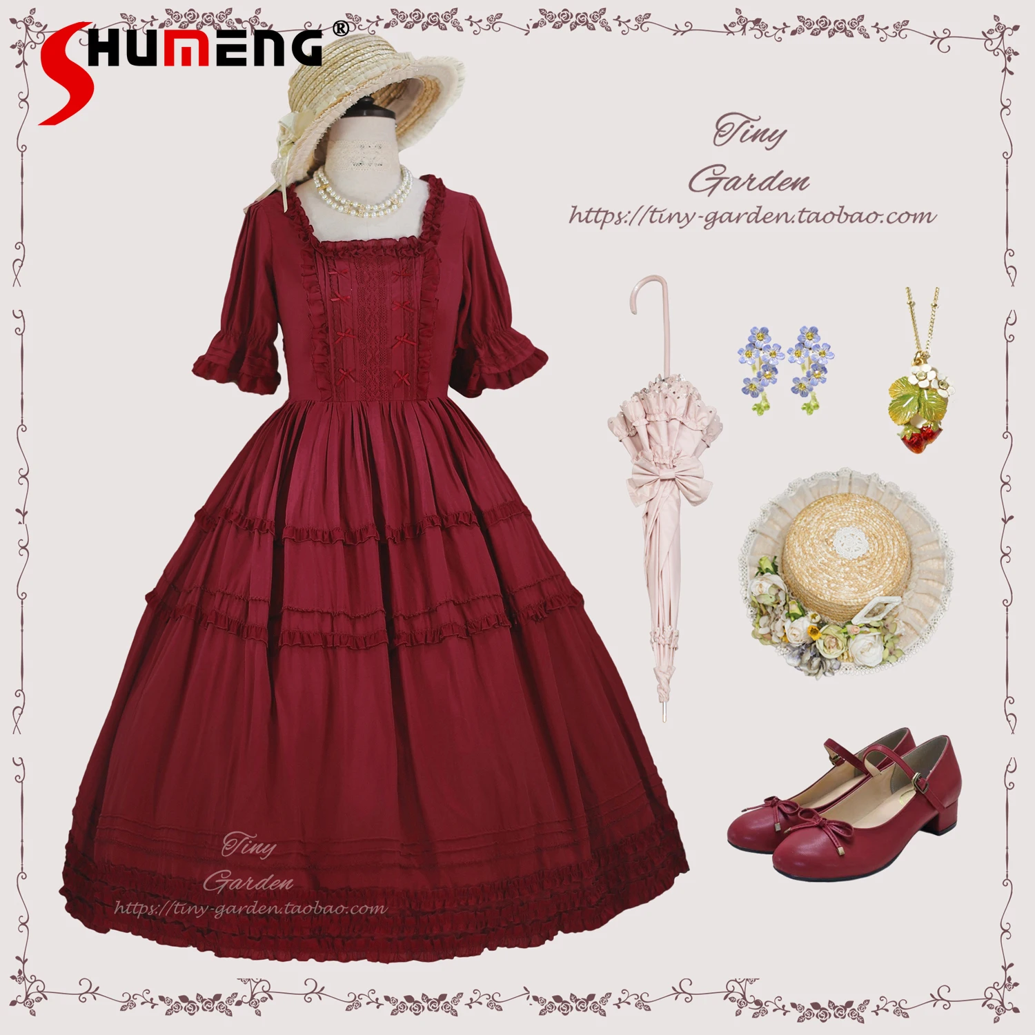 

Original French Elegant Vintage Long Dresses Op Women's Slim Fit Lolita Short Sleeve Dress Princess Tea Party Dress Vestidos