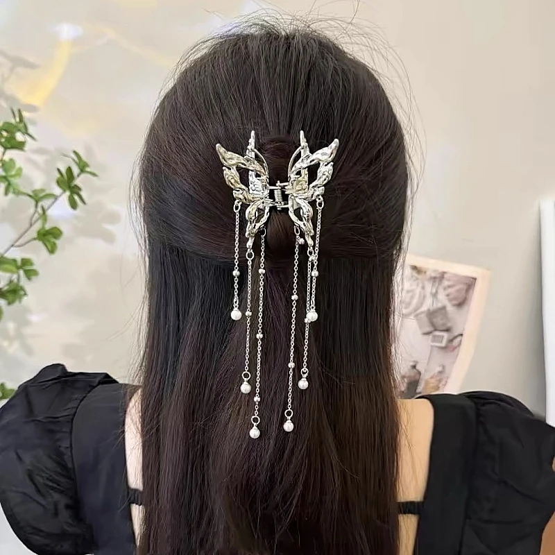 1pc elegant hollow liquid butterfly fringe hair clip women\'s half tie hair clip clip Shark clip headpiece clip