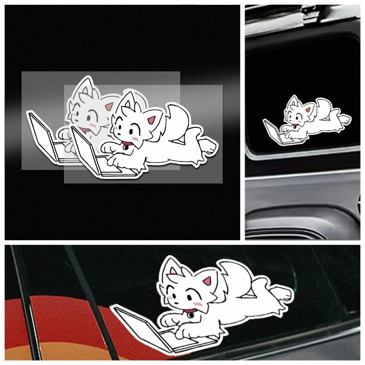 

Cartoon anime cat reflective car sticker whole body PVC glue sticker for electric motorcycle scratch protection