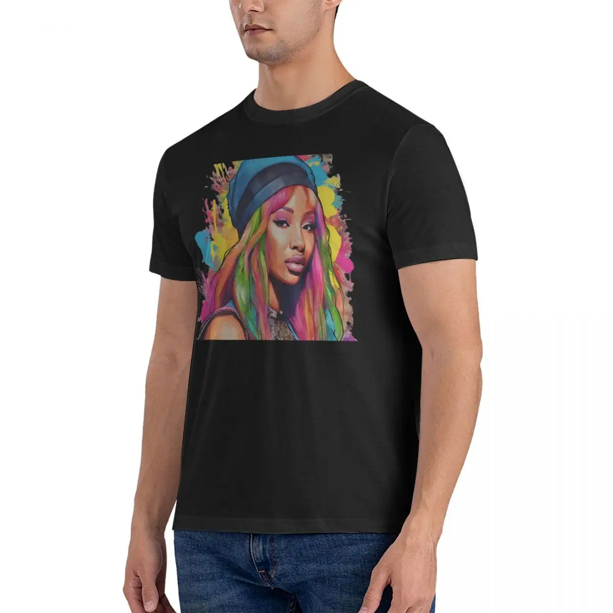 Funny Colourful Drawing T-Shirts Men Round Collar Pure Cotton T Shirt Nicki Minaj Short Sleeve Tee Shirt 6XL Clothes