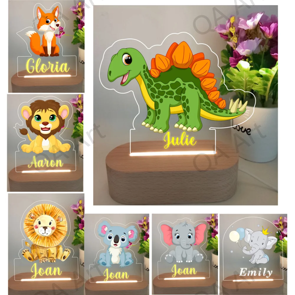 

Personalized Name Night Lamp Elephant 3D Wood Base Custom Light Cartoon Acrylic For Baby Kids Birthday Gift Bedroom Decoration