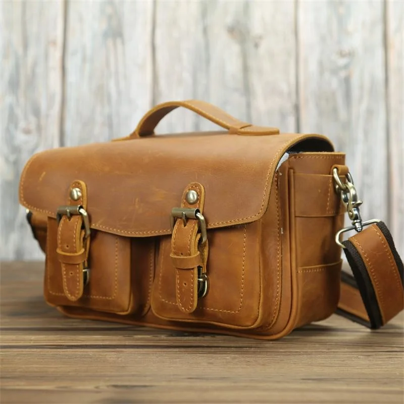 Imagem -03 - Retro Artesanal de Couro Genuíno Slr Bolsa da Câmera para Mulheres dos Homens Crossbody Bolsa Ombro Mensageiro Bolsas Estilo Vintage Pacote da Câmera