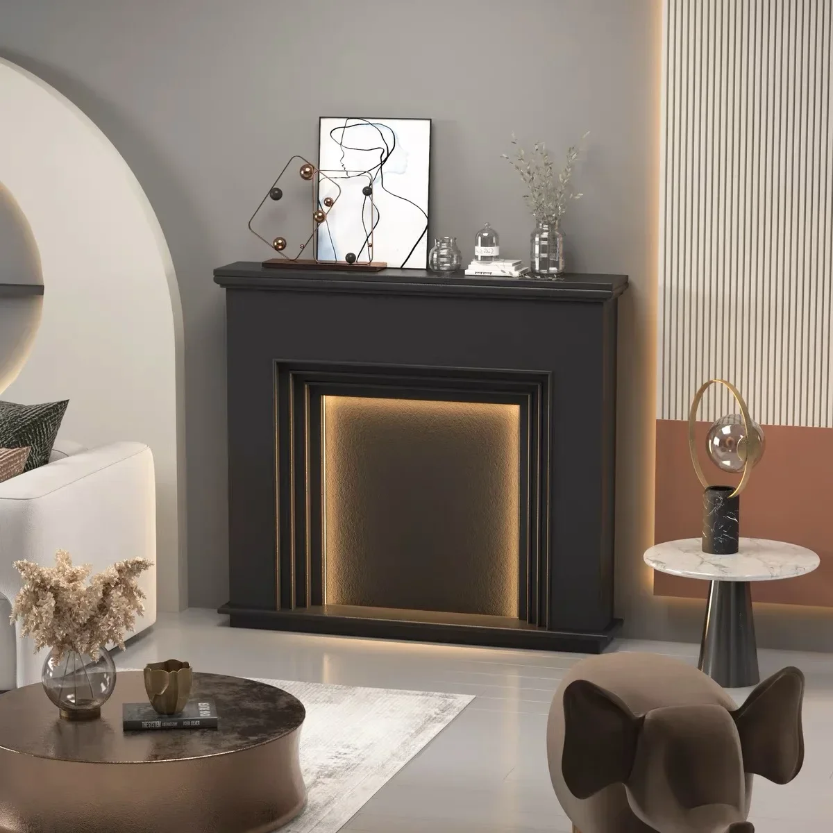 الفرنسية مع مصباح الفن بسيط الموقد جدار الجانب الجدار الجانب خزانة ديكور غرفة المعيشة ديكور خزانة الهواء بسيطة