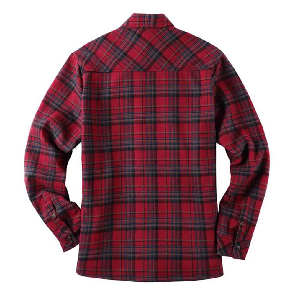 Men's Cotton Plaid Shirts Jacket Fleece Lined Flannel Shirts Sherpa Button Down Shirt for Men US Size