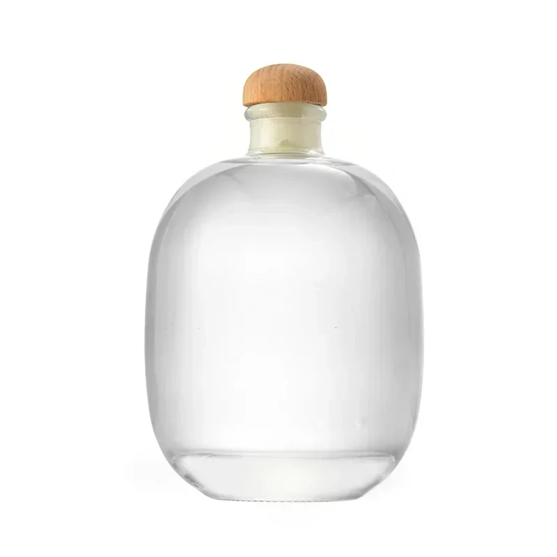 250ml clear/geada design sem chumbo garrafa de vidro com tampa de madeira casa vinho decanter para licor uísque