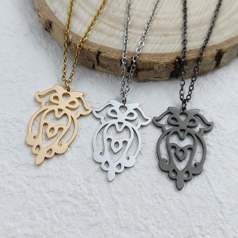 

Hollow Owl Pendant Necklace for Women Girls Stainless Steel Laser Cut Animal Bird Charm Chain Female Party Jewelry