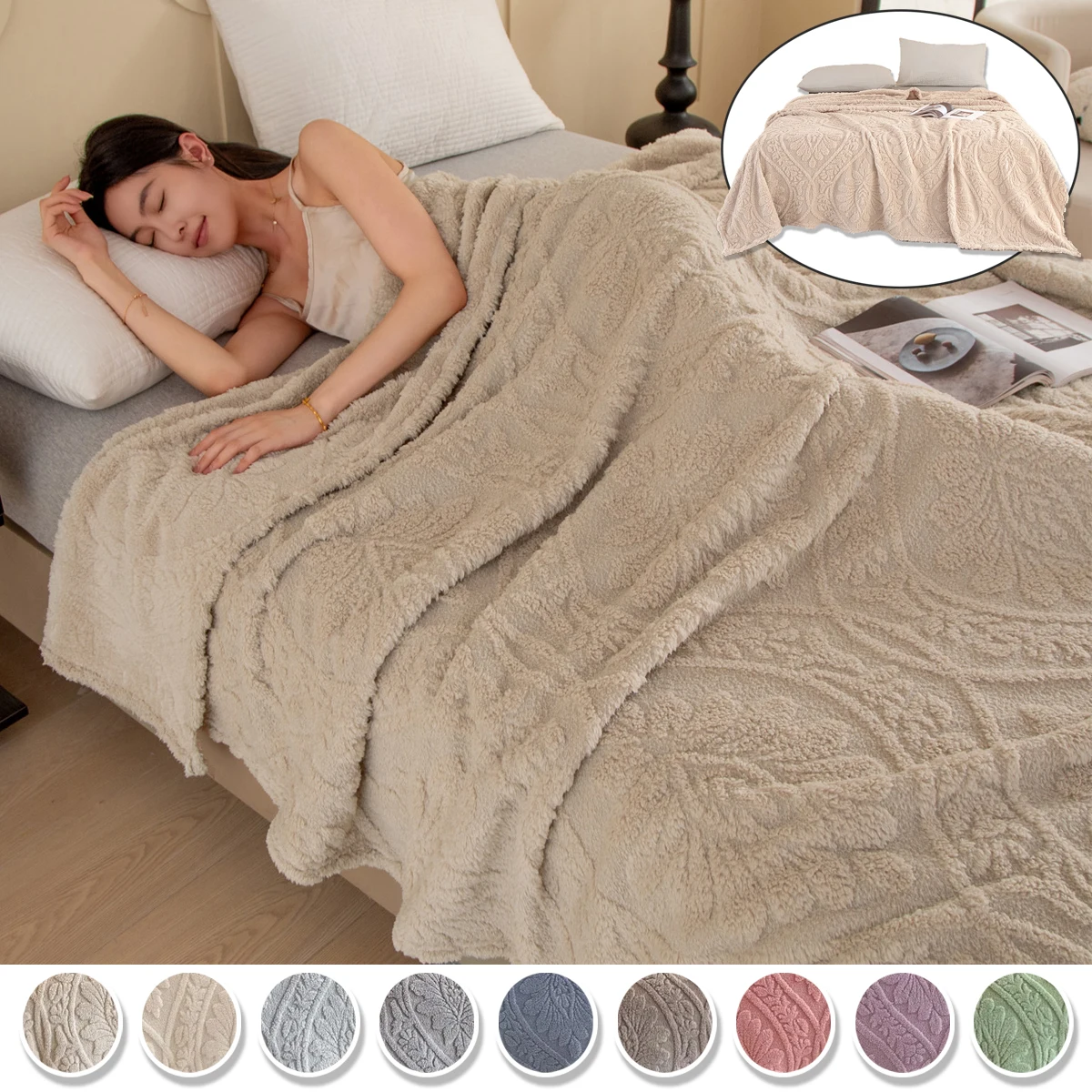 

Multi Functional Striped Blanket Warmth Solid Flannel Blanket with Thick Warm Coral Fleece for Winter Office Nap and Bed Cover