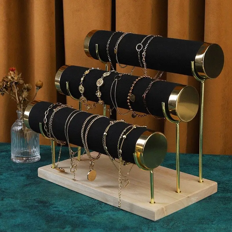 Bracelet Holder Jewelry Display Stand Velvet Watch Holder Exhibitor Jewelry Rack Solid Wood Premium Bangles Display Stand