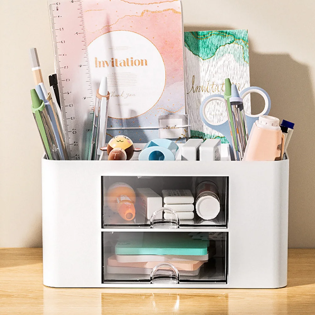 

Drawer Type Desk Organizer Desktop Storage Box For Pen Ruler Tape Cutter Stationery Sundries Holder Office Bedroom