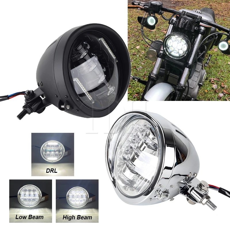 Club Style Retro Headlight LED High Low Beam DRL E9 E-Mark Front Head Lights Universal 5.75inch Headlamp For Harley Sportster XL