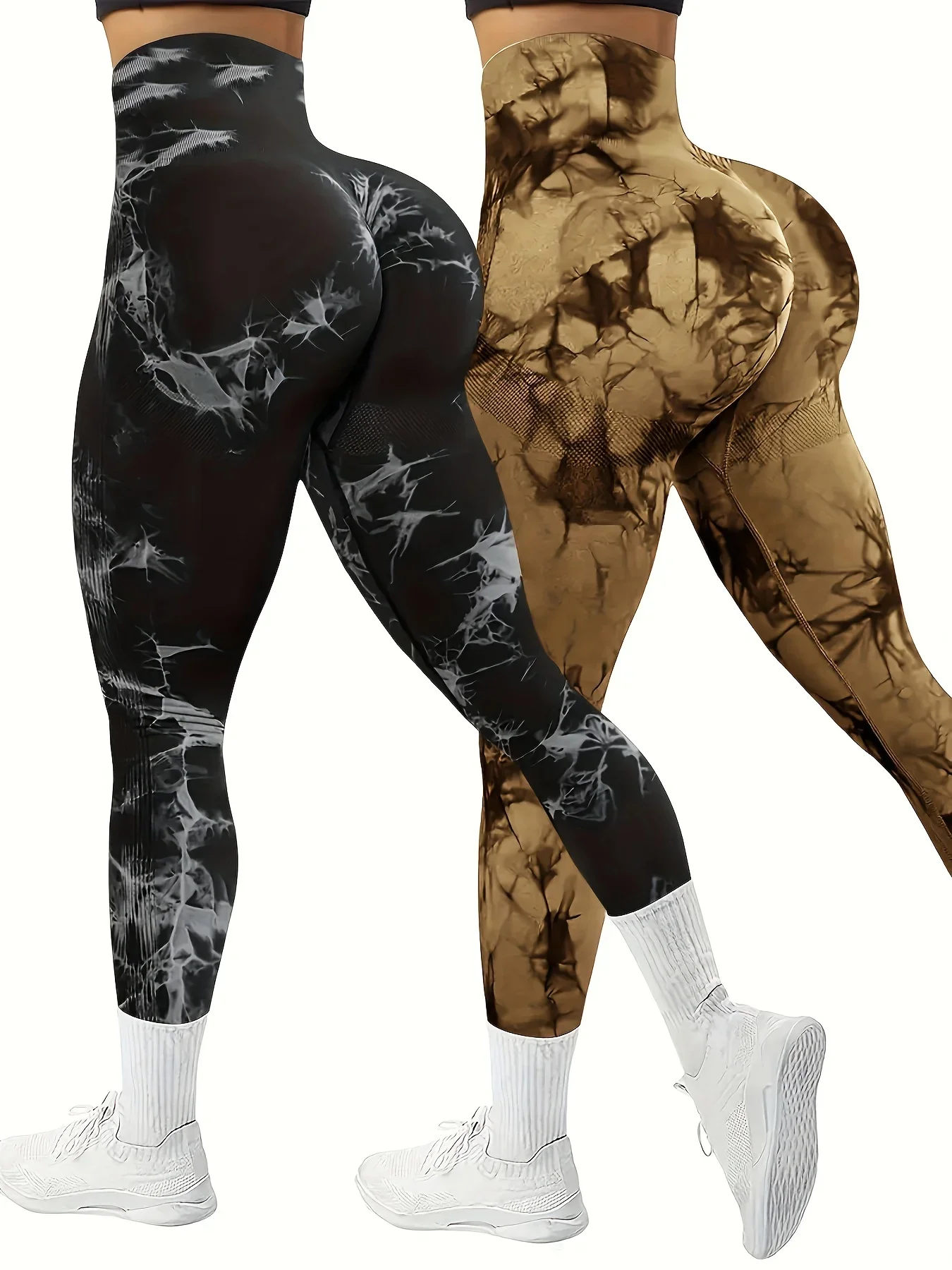 2 pçs tie dye sem costura calças de yoga de cintura alta das mulheres cintura apertada e levantamento de quadril elástico cintura larga leggings esportivas