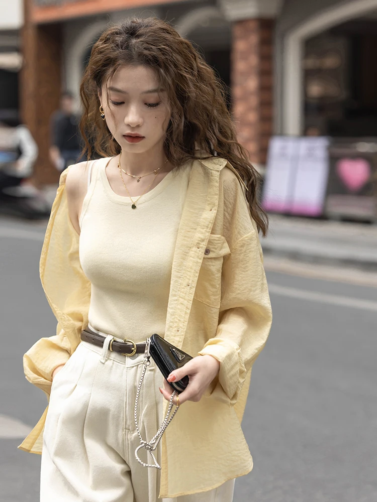 

Желтая свободная женская тонкая верхняя одежда в корейском стиле, удобная для повседневной носки, длинная, стильная...