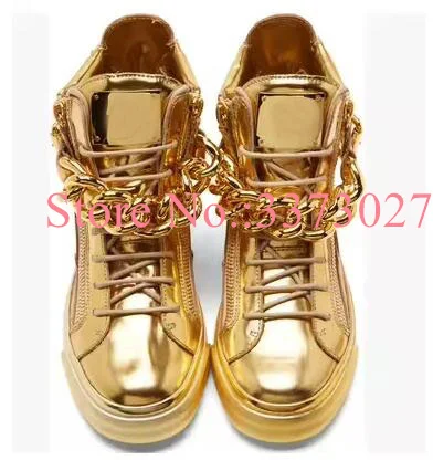 Gold Color Chains Decor Lady Shoes Fashion Design Platform Flat Casual Shoes Large Size Man Woman Shoes Dropship