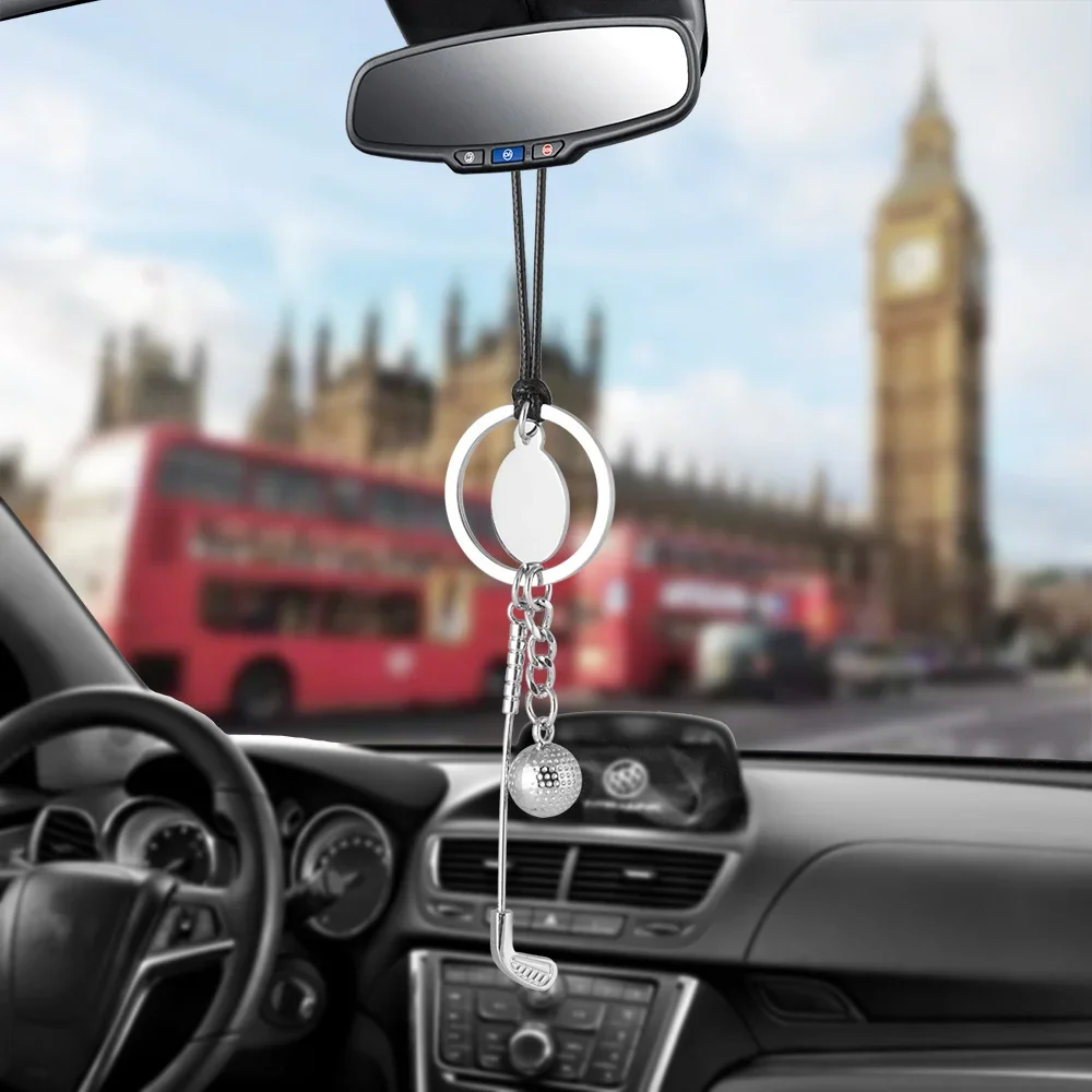 Golf Badminton Rugby Car Pendant Sports Series 3D Ball Stick Metal Auto Rearview Mirror Decoration Dangle Trim Accessories