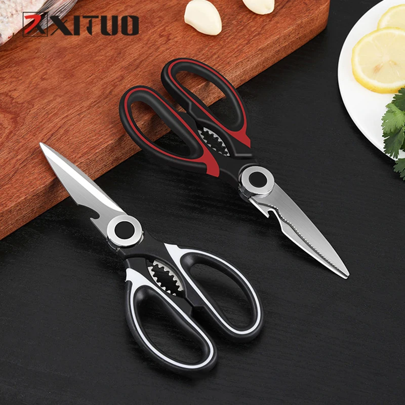 

XITUO Multifunctional Chicken Bone Scissors Shear Meat Bone Scraping Fish scales Open Bottle Cap Seafood kitchen Tool Scissors