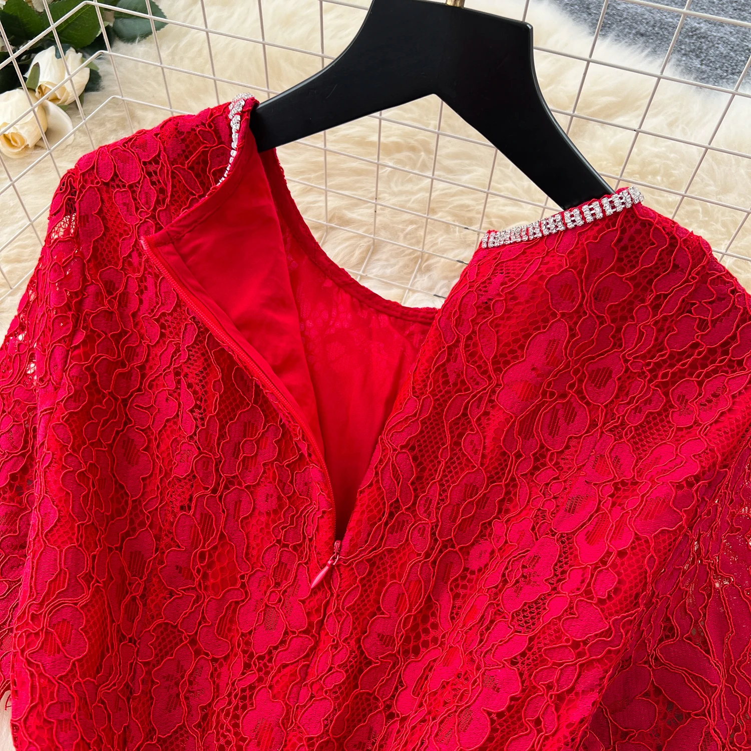 Chic vintage Sexy rhinestone lace slim Elegant Fairy korean fashion Boho Sundress women clothing Long dress