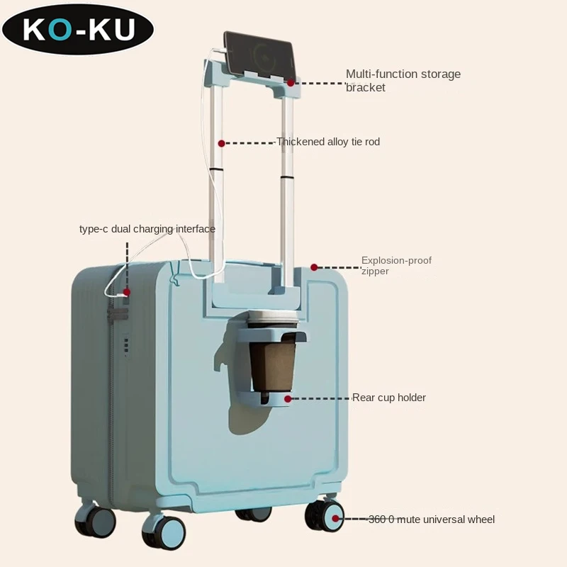 KO-KU18-inch luggage 2024 New Gradient Colour Multifunctional Suitcase 20 Inch Trolley Case Type-C Port Password Boarding Box